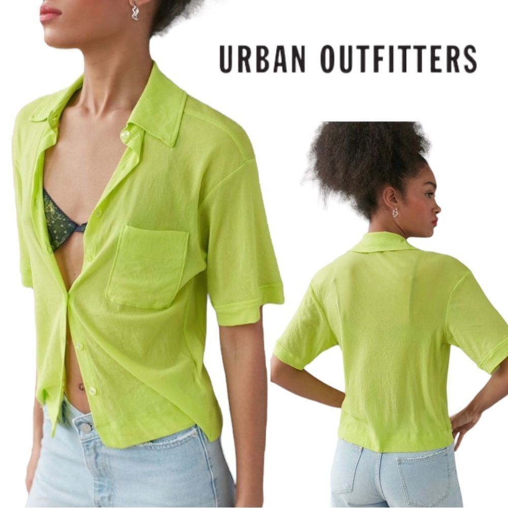 NEW Urban Outfitters UO Dixon Lime Mesh Button-Down Top S